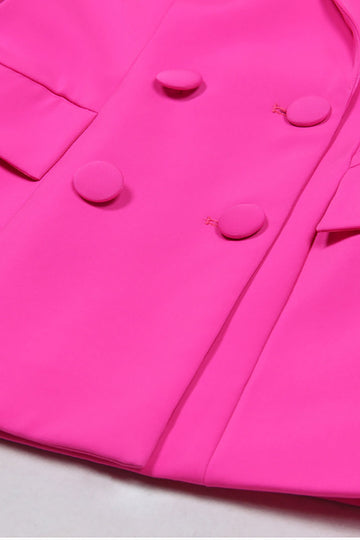 Hot Pink Peak Lapel 3 Piece Women Ball Suits